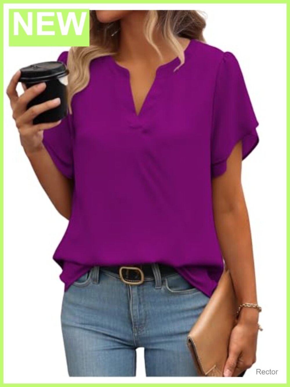 Womens Chiffon Blouse VNeck Petal Sleeve Work Top